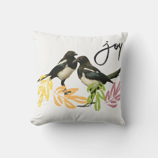 "Two for Joy" Magpies met bloemenaccent. Kussen (Voorkant)