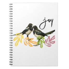 "Two for Joy" - Twee eksters met bloemenaccent Notitieboek