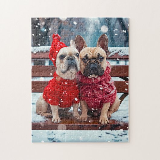 Two Frenchies In Winter Knitwear Legpuzzel (Verticaal)