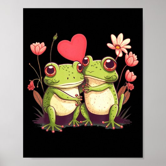 Two Frogs Valentines Day Love On Couple Frog  Poster (Voorkant)