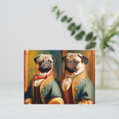 Two Funny Anthropomorphic Vintage Pug Briefkaart (Staand voorkant)
