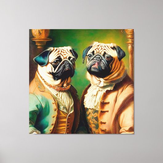 Two Funny Anthropomorphic Vintage Pug Canvas Afdruk (Voorkant)