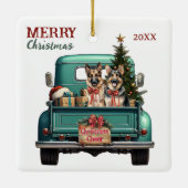 Two German Shepherd Dogs Retro Truck Christmas Keramisch Ornament (Achterkant)