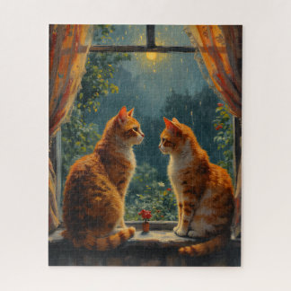 Two ginger cats sitting in front of a window legpuzzel