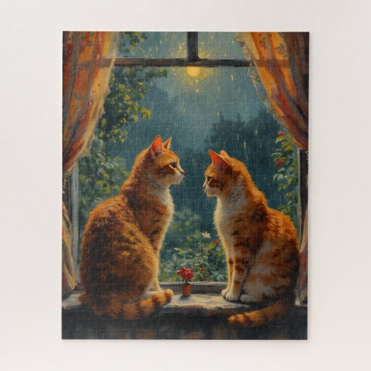 Two ginger cats sitting in front of a window legpuzzel (Verticaal)