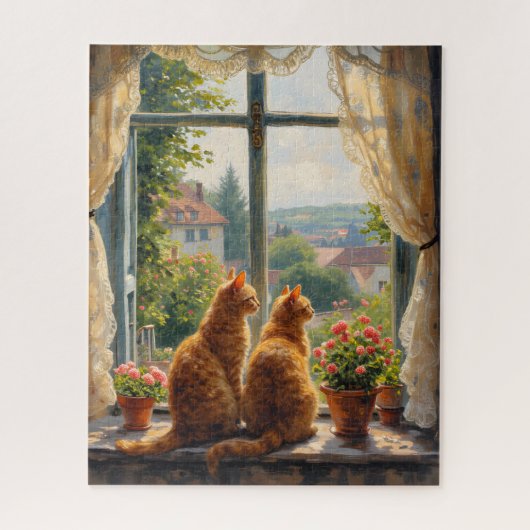 Two ginger staring out of a window   legpuzzel (Verticaal)