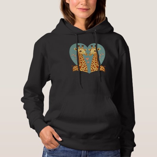 Two Giraffe Animals Valentines Day Love on Couple Hoodie (Voorkant)