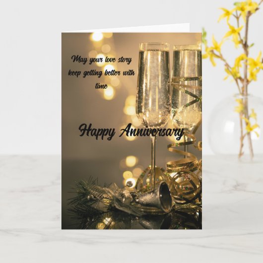 Two Glasses, One Love – Lovely Anniversary Card Kaart (Gele Bloem)