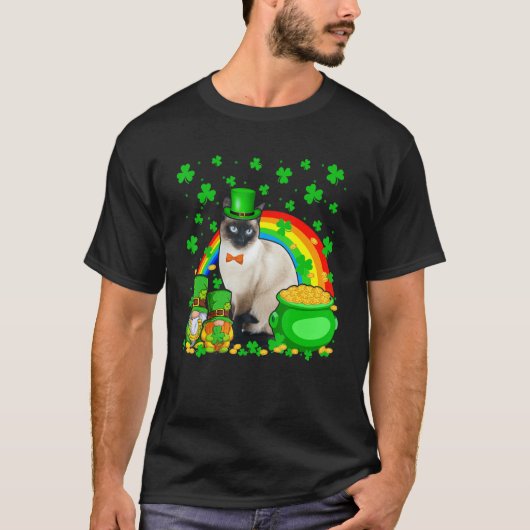 Two Gnomes And Siamese Wearing Patrick's Day Hat S T-shirt (Voorkant)