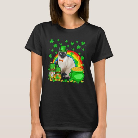 Two Gnomes And Siamese Wearing Patrick's Day Hat S T-shirt (Voorkant)