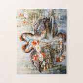 Two grebes among white pond plants legpuzzel (Verticaal)