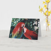 "Two Green Wing Macaws" Birdc Foto Wenskaart Kaart (Gele Bloem)