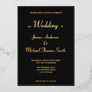 Two Grooms Elegant Black Gold Tuxedo Wedding Gold Folie Uitnodiging