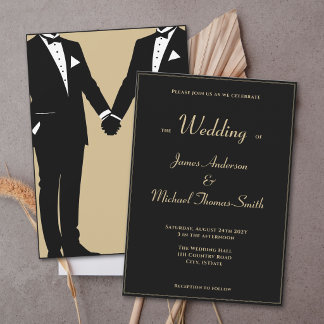 Two Grooms Elegant Black Gold Tuxedo Wedding Kaart