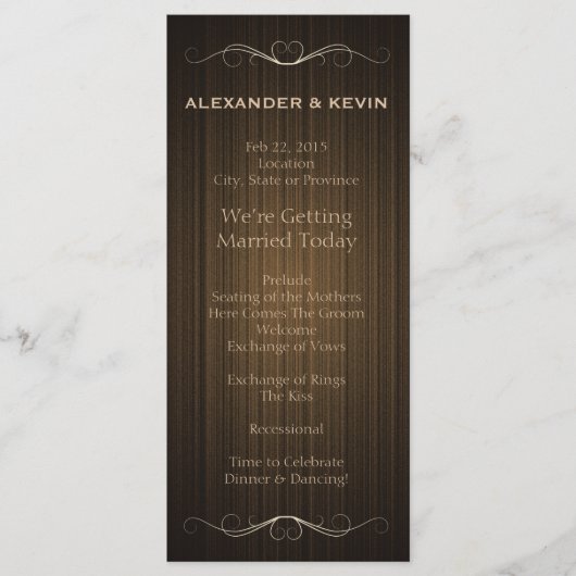 Two Grooms-Gay Bruiloft Landenprogramma Programmakaart (Voorkant)