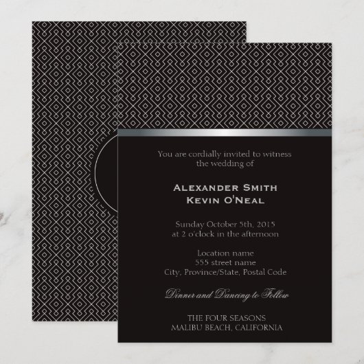 Two Grooms-Gay zwart patroon ı Uitnodiging (Voorkant / Achterkant)
