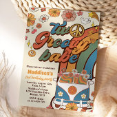 Two Groovy Babe Retro Rainbow 2nd Birthday Party Kaart