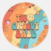 Two Groovy Babe Retro Rainbow 2nd Birthday Party Ronde Sticker (Voorkant)