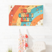 Two Groovy Babe Retro Rainbow 2nd Birthday Party Spandoek (Insitu)