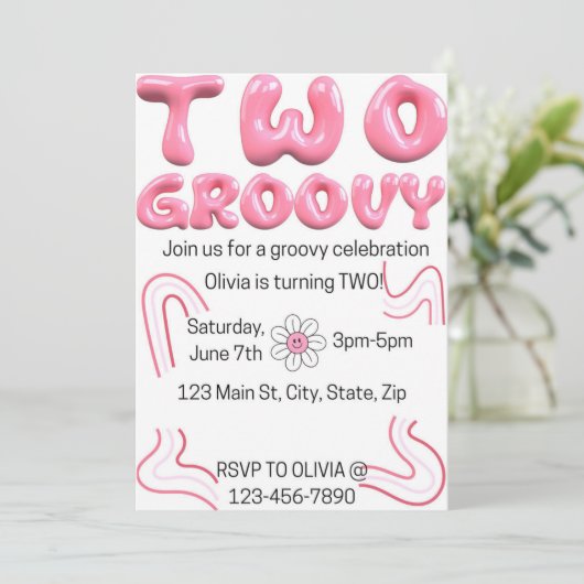 Two Groovy Birthday Invitation Kaart (Staand voorkant)