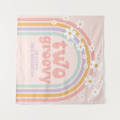 TWO Groovy Pastel regenboog 2de verjaardag Banner Wandkleed (Voorkant (horizontaal))