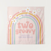 TWO Groovy Pastel regenboog 2de verjaardag Banner Wandkleed (Voorkant)