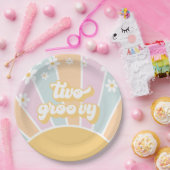Two Groovy pastel Retro Sunshine daisy boho Papieren Bordje (Feest)