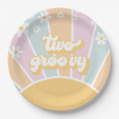 Two Groovy pastel Retro Sunshine daisy boho Papieren Bordje (Voorkant)