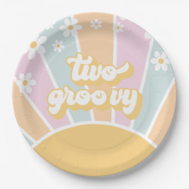 Two Groovy pastel Retro Sunshine daisy boho Papieren Bordje