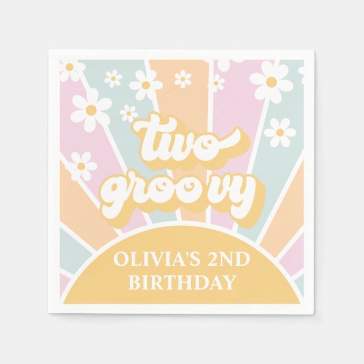 Two Groovy pastel Retro Sunshine daisy boho Servet (Voorkant)