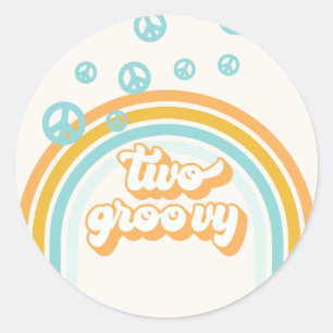 TWO Groovy Retro Boy 2de verjaardag Ronde Sticker