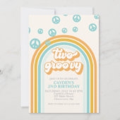 TWO Groovy Retro Boy 2ND Birthday Invitation Kaart (Voorkant)