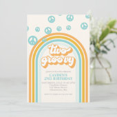 TWO Groovy Retro Boy 2ND Birthday Invitation Kaart (Staand voorkant)