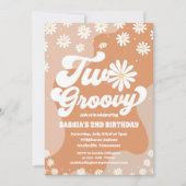 Two Groovy Retro Daisy 2nd Birthday Invitation Kaart (Voorkant)