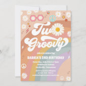 Two Groovy Retro Daisy 2nd Birthday Invitation Kaart (Voorkant)