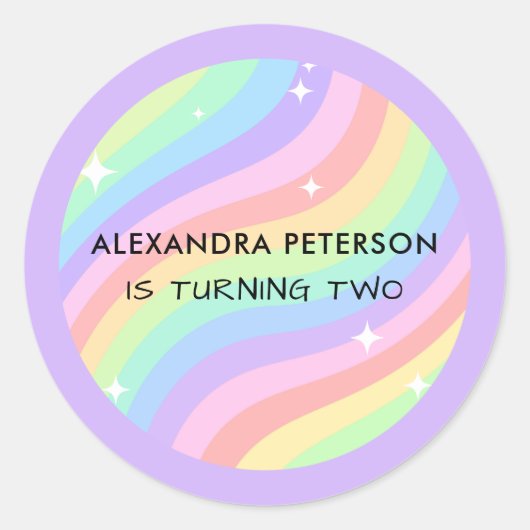 Two Groovy Retro Pastel Rainbow 2nd Birthday Ronde Sticker (Voorkant)
