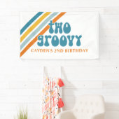 TWO Groovy Retro Stripes Boy verjaardagstanner Spandoek (Insitu)