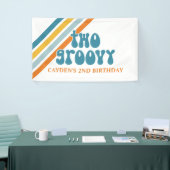 TWO Groovy Retro Stripes Boy verjaardagstanner Spandoek (Beurs)