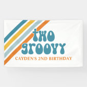 TWO Groovy Retro Stripes Boy verjaardagstanner Spandoek (Horizontaal)