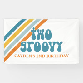 TWO Groovy Retro Stripes Boy verjaardagstanner Spandoek
