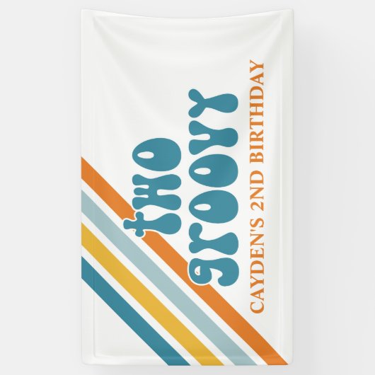 TWO Groovy Retro Stripes Boy verjaardagstanner Spandoek (Verticaal)