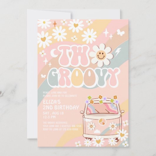 TWO Groovy Van 2nd Pastel Groovy Verjaardag Kaart (Voorkant)