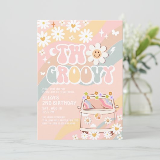 TWO Groovy Van 2nd Pastel Groovy Verjaardag Kaart (Staand voorkant)