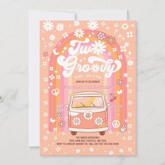 TWO Groovy Van Daisy Hippie 70s 2e verjaardag Kaart (Voorkant)