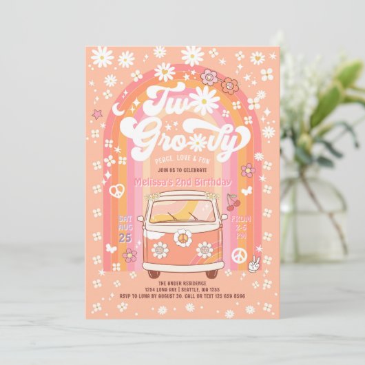 TWO Groovy Van Daisy Hippie 70s 2e verjaardag Kaart (Staand voorkant)