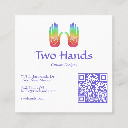 Two Hands Hearts Hamsa Rainbow aangepaste QR-code Vierkante Visitekaartje (Achterkant)