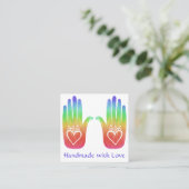 Two Hands Hearts Hamsa Rainbow aangepaste QR-code Vierkante Visitekaartje (Staand voorkant)