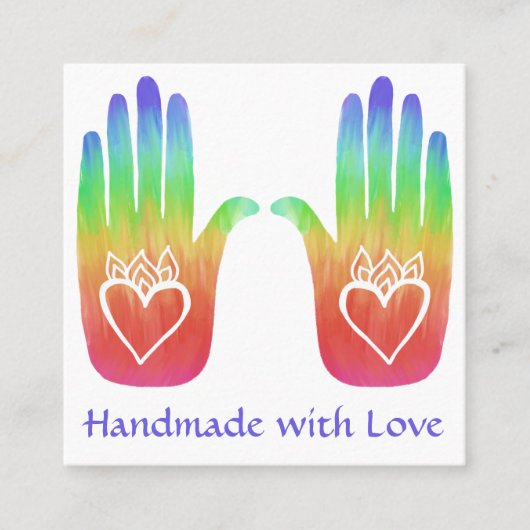 Two Hands Hearts Hamsa Rainbow aangepaste QR-code Vierkante Visitekaartje (Voorkant)