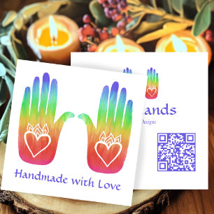 Two Hands Hearts Hamsa Rainbow aangepaste QR-code Vierkante Visitekaartje