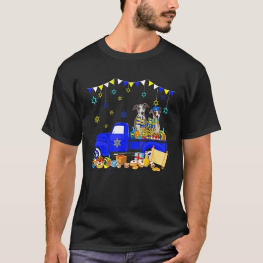 Two Hanukkah Whippets On Pickup Truck With Menorah T-shirt (Voorkant)